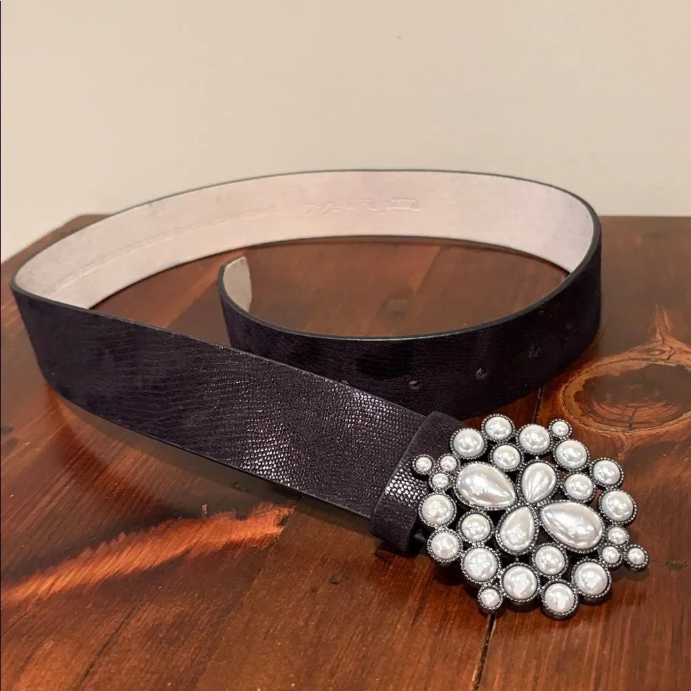 White House Black Market Black Reptile Pearl Embossed Belt Size S